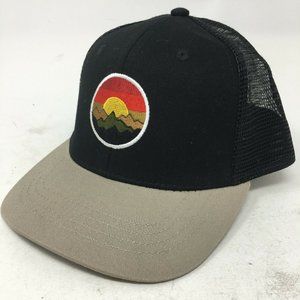 Sunset Mountain Logo Trucker Hat Mens Adjustable Black Mesh Back Cap Flat Bill